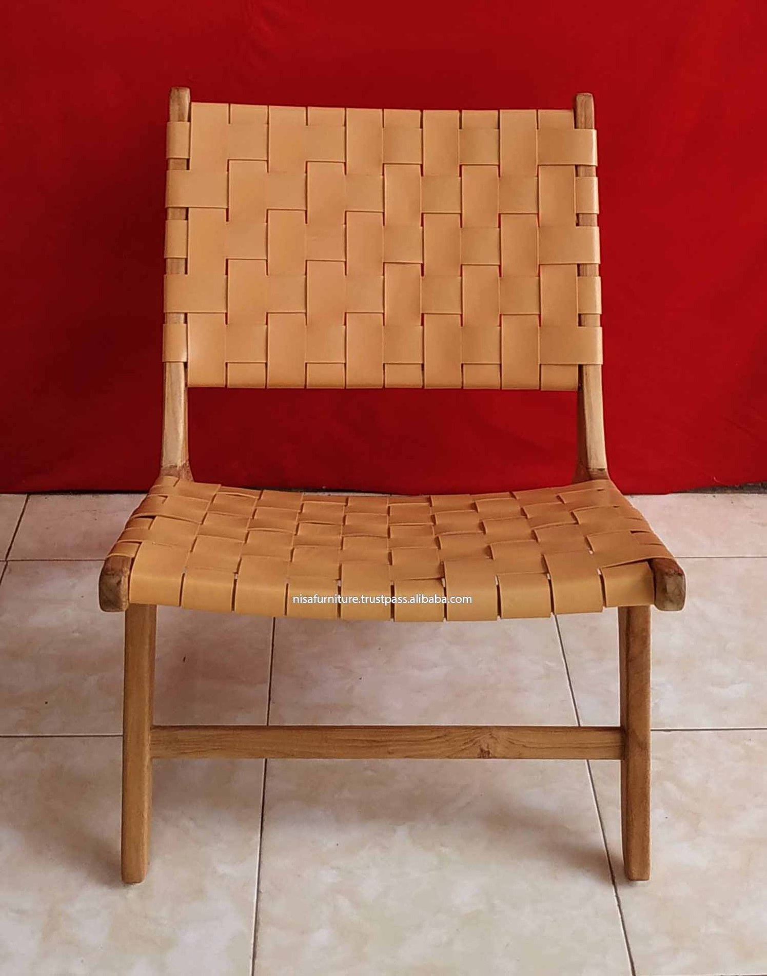 Brown Genuine  Leather Teak Wooden Lounge Relax Chair living room chairs