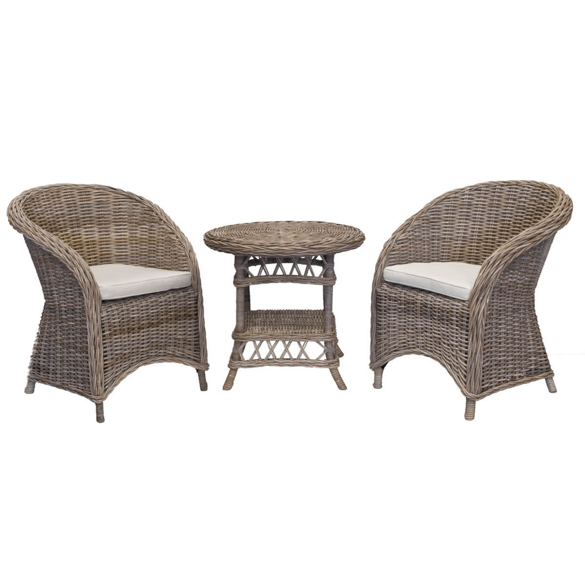 Natural Rattan Kubu Gray 2 Chairs and 1 Table for Balcony or Terrace or Veranda Furniture Set