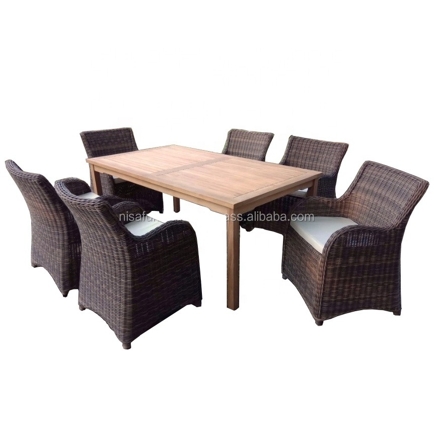 Teak Wood Timber dining tables Rattan Wicker Synthetic Raw Material Garden Sets Outdoor Patio Furniture