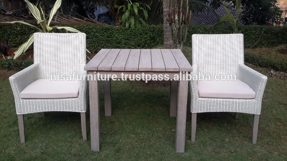 Garden Teak Dining Table set and 2 Chairs synthetic rattan material outdoor Indonesia furniture