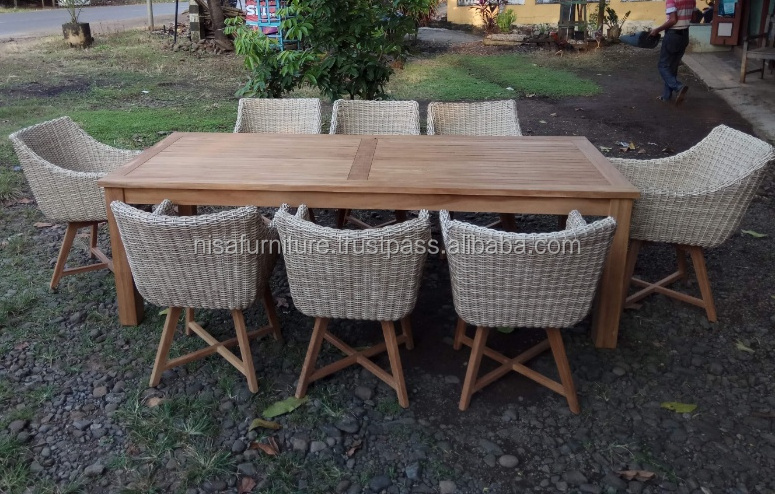 Teak Wood Synthetic Rattan Wicker Raw Material for Patios outdoor furniture dining tables garden sets