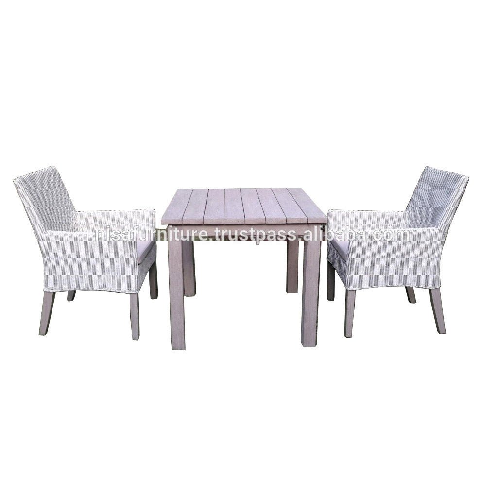 Garden Teak Dining Table set and 2 Chairs synthetic rattan material outdoor Indonesia furniture