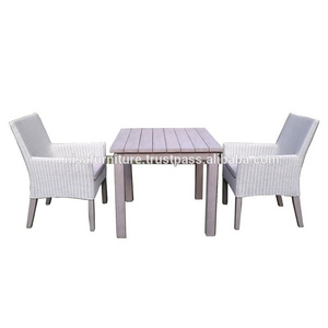 Garden Teak Dining Table set and 2 Chairs synthetic rattan material outdoor Indonesia furniture