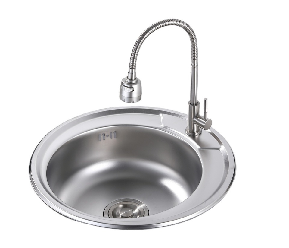 2023 Commercial Cheap 201 Stainless Steel Kitchen Sink Round Steel Sink Top Mounted for Farmhouse Kitchen