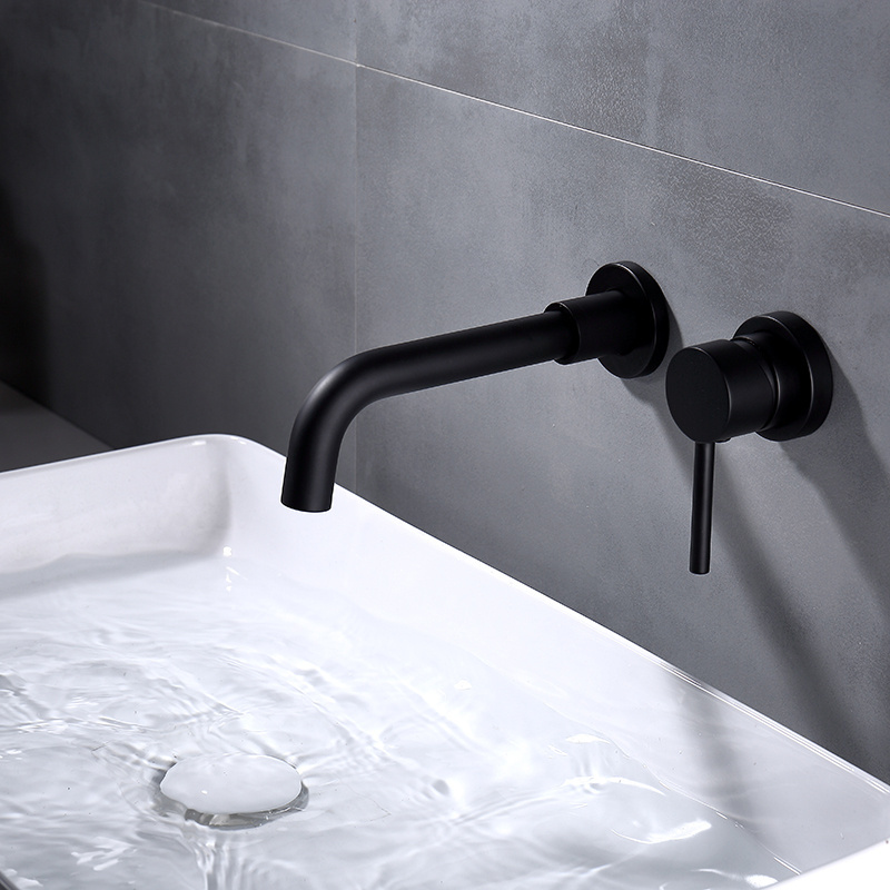 Matte Black Wall Mounted Separate One Handle Bathroom Faucets Basin Faucets Hot Cold Water Mixer Single Handle Metered Faucets