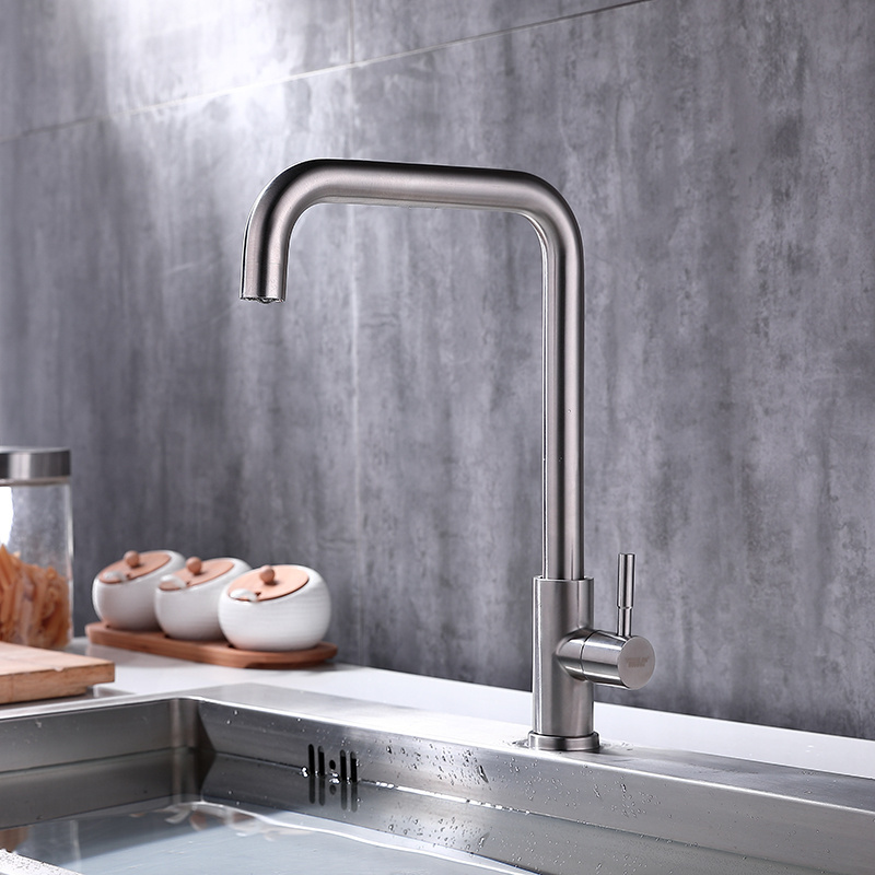 Cold Water Only Kitchen Faucet Brushed Satin Finish Single Handle Single Hole with Deck Plate Brushed Stainless Steel Modern