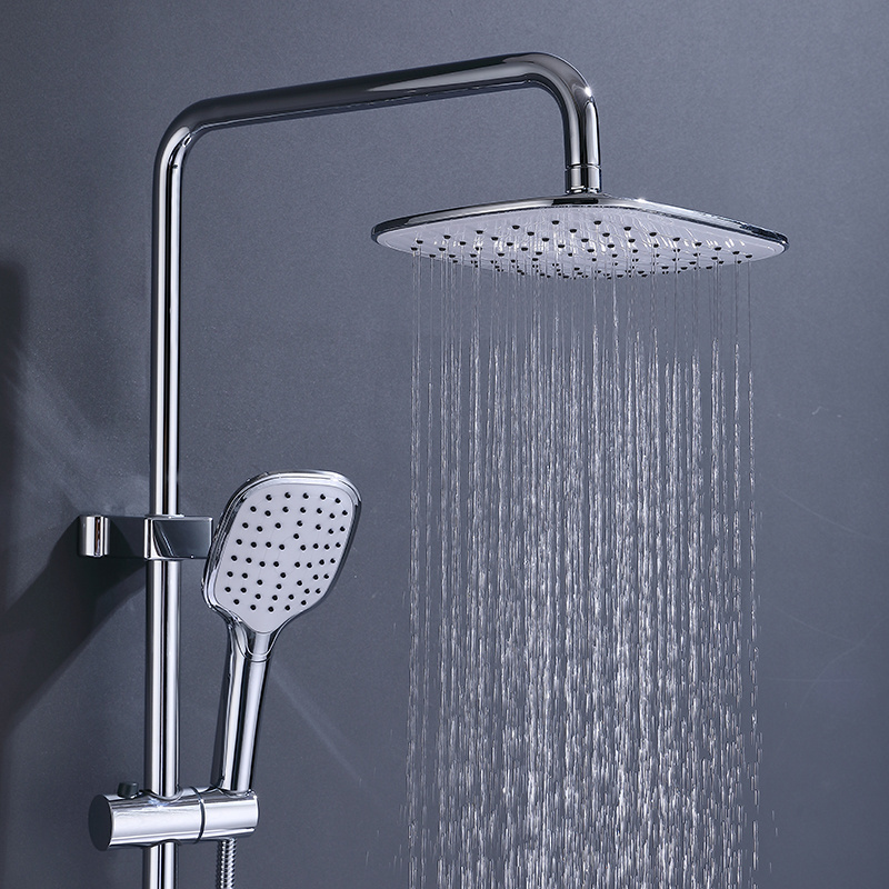 2023 New Bathroom Chrome Rainfall Shower System Contemporary Exposed Shower Faucet System Hot Cold Water Mixer Metered Faucets