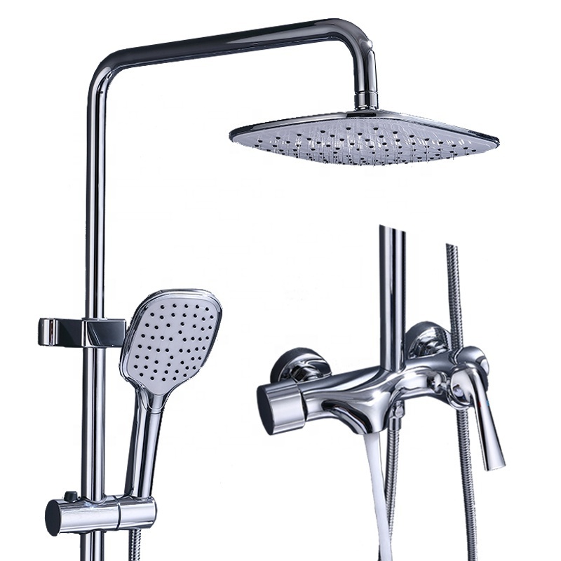 2023 New Bathroom Chrome Rainfall Shower System Contemporary Exposed Shower Faucet System Hot Cold Water Mixer Metered Faucets