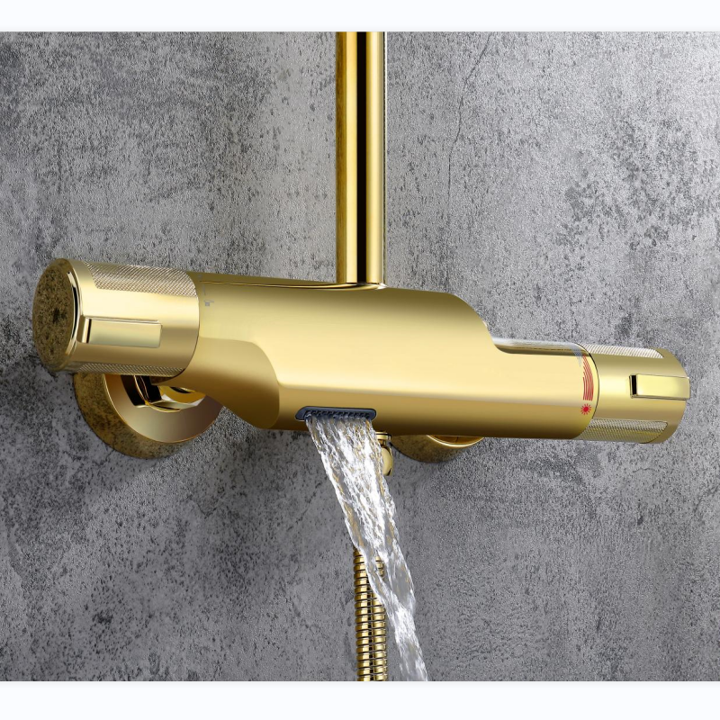 Polished Gold Shower System Shower Faucet Sets Complete with Wall Mounted Shower Fixtures Valve Body and Trim Kit