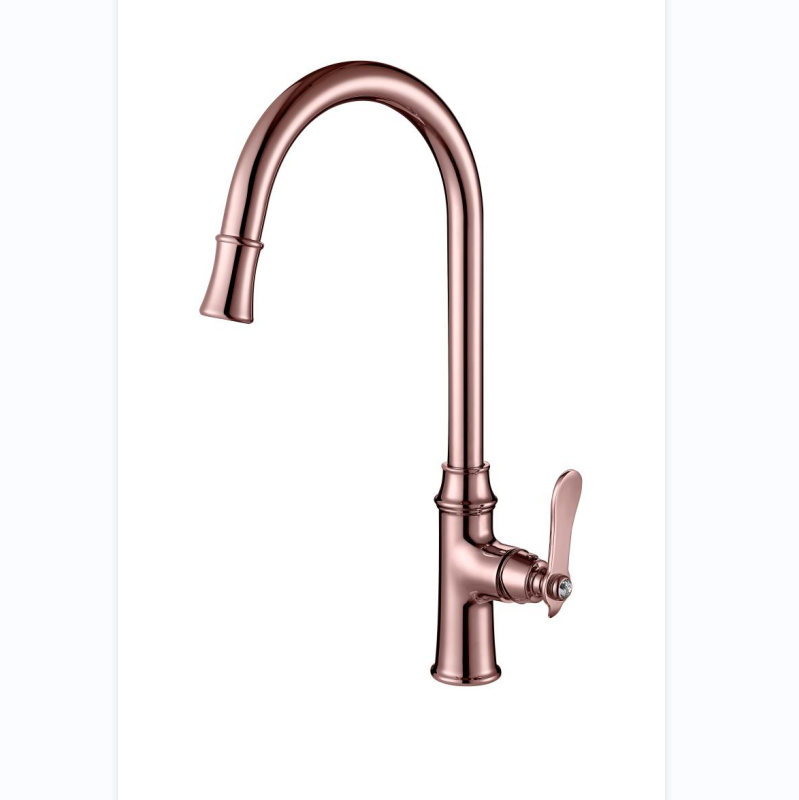 Modern Bar Sink Faucet Hot & Cold Kitchen Mixer Solid Brass Single Handle Sink Faucet in Rose and Black Mixed Color