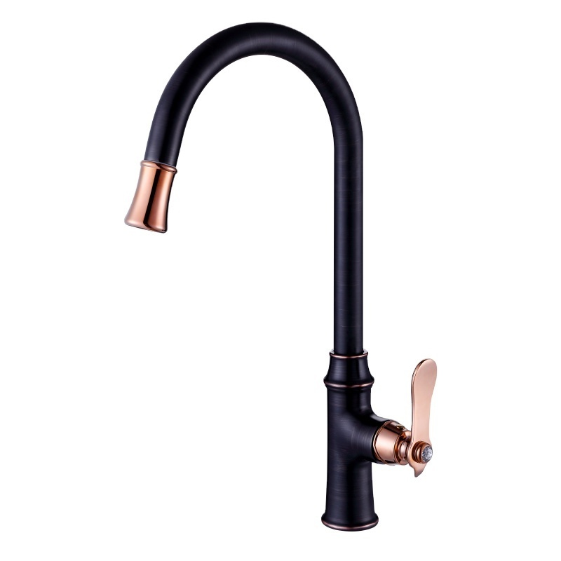 Modern Bar Sink Faucet Hot & Cold Kitchen Mixer Solid Brass Single Handle Sink Faucet in Rose and Black Mixed Color