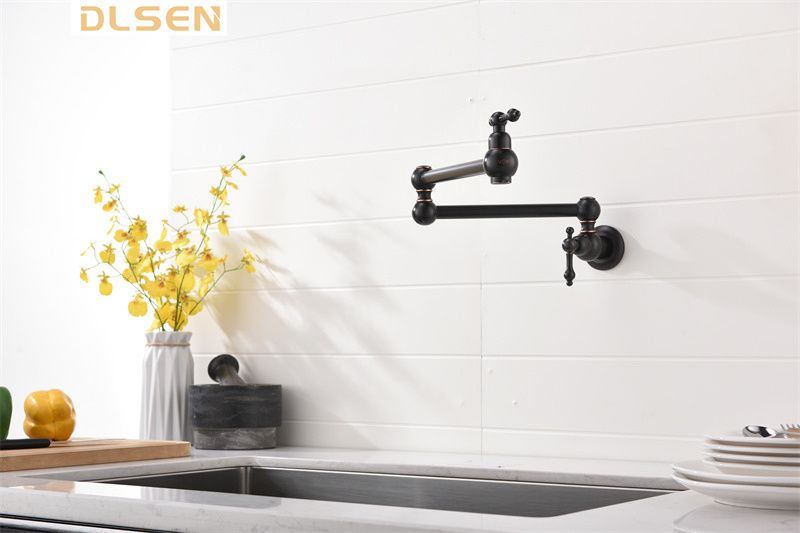 American Hot Sale Classic Wall Mounted Sink Taps Filler Antique Kitchen Mixer Faucets Foldable Oil Rubbed Bronze Kitchen Faucet