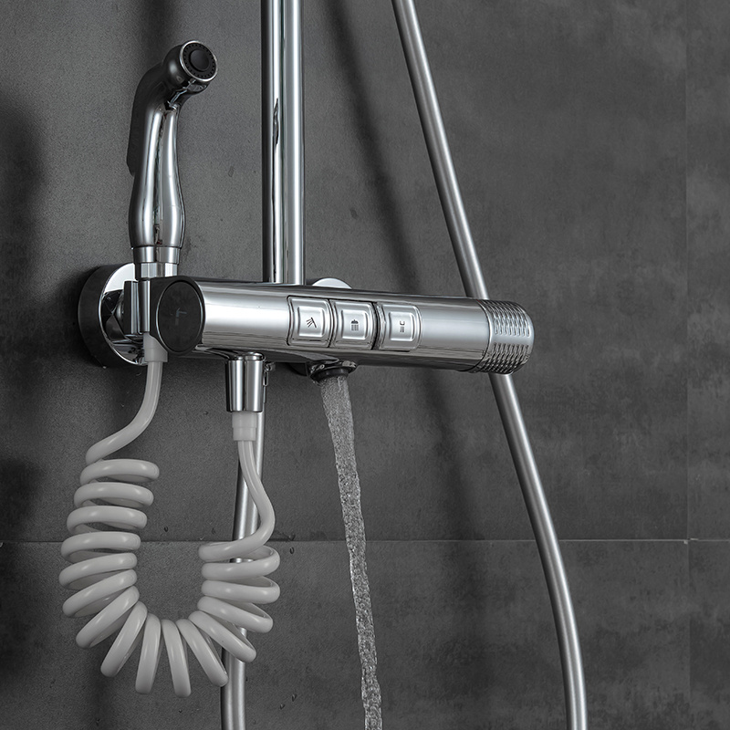 Brass Polished Chrome Shower Faucet With Bidet Sprayer Function Exposed Shower System Set for Hotel Bathroom