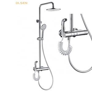 Brass Polished Chrome Shower Faucet With Bidet Sprayer Function Exposed Shower System Set for Hotel Bathroom