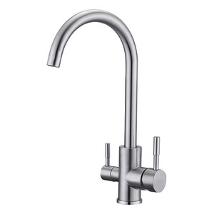 Brushed SUS304 Kitchen Faucets with Dual Handle Deck Mounted Stainless Steel Kitchen Tap Mixer for Project