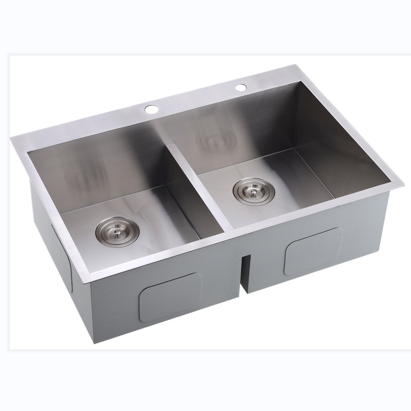 Commercial Double Bowl Top Mounted Drop-in Kitchen Sink 304 Workstation Sink Premium Stainless Steel Modern Hotel Brushed SUS304