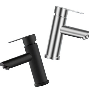 SUS304 Stainless Steel Bathroom Faucet one Hole Mixer Tap Deck Mount Black Tap Single Handle Lavatory Basin Vanity Sink Faucet