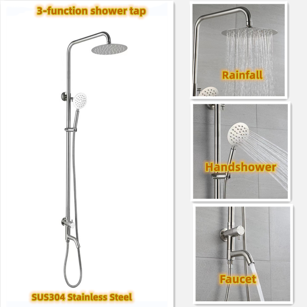 SUS304 Cold Water Shower System Shower Faucets Sets Complete with 3-way Shower Valve and Trim Kit Brushed Stainless Steel Modern