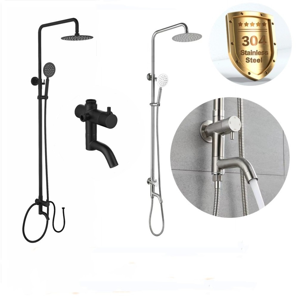 SUS304 Cold Water Shower System Shower Faucets Sets Complete with 3-way Shower Valve and Trim Kit Brushed Stainless Steel Modern