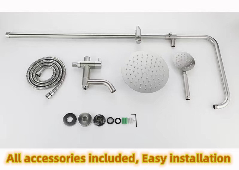 SUS304 Cold Water Shower System Shower Faucets Sets Complete with 3-way Shower Valve and Trim Kit Brushed Stainless Steel Modern