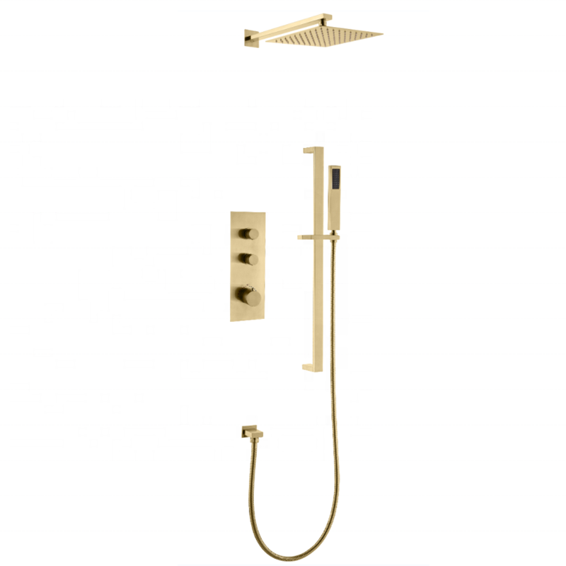 Hotel Brushed Gold Shower Bath Mixer Wall Mounted Thermostatic Shower Faucet Set For Bathroom