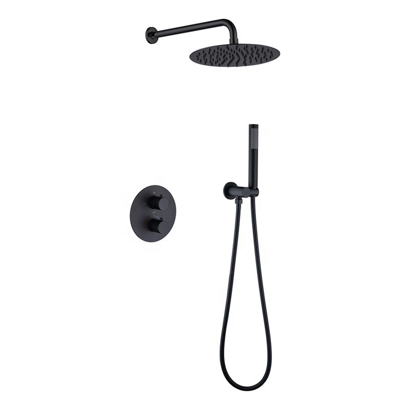 Bathroom Concealed Rain Shower Set Wall Mounted Matte Black Shower Trim Kit with Shower Valve