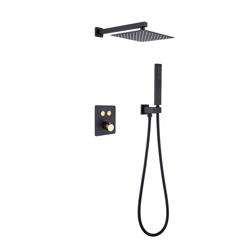 Bathroom Concealed Rain Shower Set Wall Mounted Matte Black Shower Trim Kit with Shower Valve