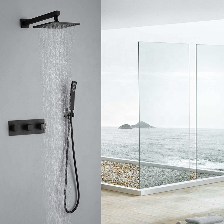 Bathroom Concealed Rain Shower Set Wall Mounted Matte Black Shower Trim Kit with Shower Valve