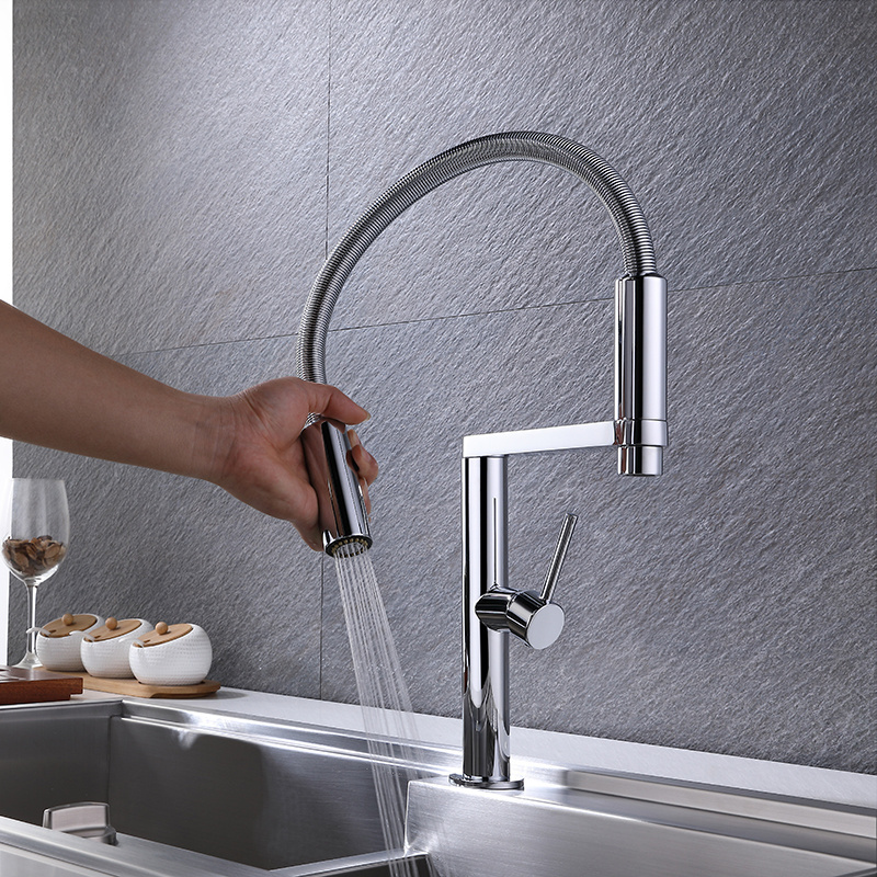 Kitchen Mixer Taps Spring Neck Kitchen Faucets Polished Chrome Pull Down Modern Contemporary Ceramic Apartment Cold Hot Water