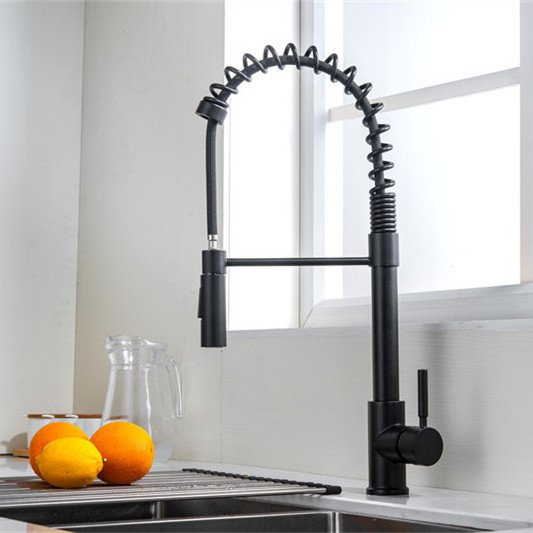 Factory wholesale farmhouse kitchen faucets 304 stainless steel black deck mount kitchen faucet