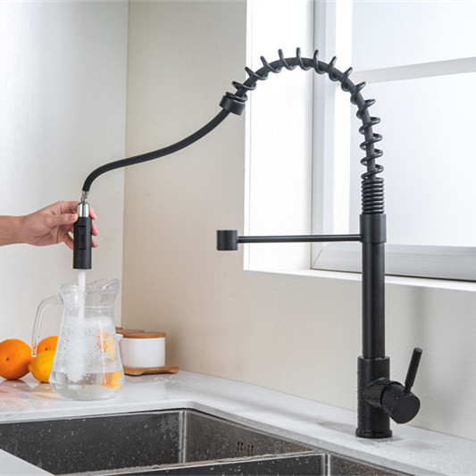 Factory wholesale farmhouse kitchen faucets 304 stainless steel black deck mount kitchen faucet