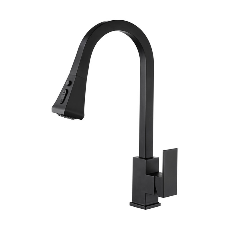 High quality brass kitchen faucets with pull out spray head matte black copper sink taps for hot cold water