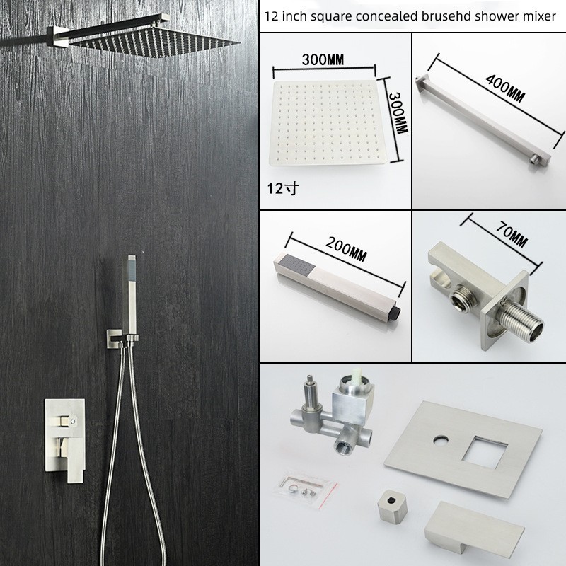 Smart Control Concealed Built-in 2-way Rainfall Shower Set Shower Head Square Stainless Steel with Hand Shower 12