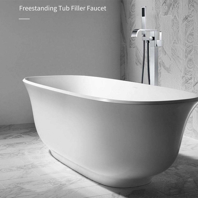 Hot Sale Free Standing Tub Faucet Matte Black Floor Mounted Tub Filler Faucet Brass Bathroom Tub Faucets with Hand Shower