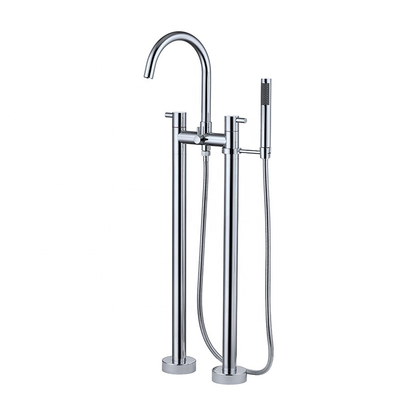 Hot Sale Brass Freestanding Chrome Bath Floor Mounted Spout Waterfall Bathtub Mixer Taps Faucet Filter for Apartment Bathroom