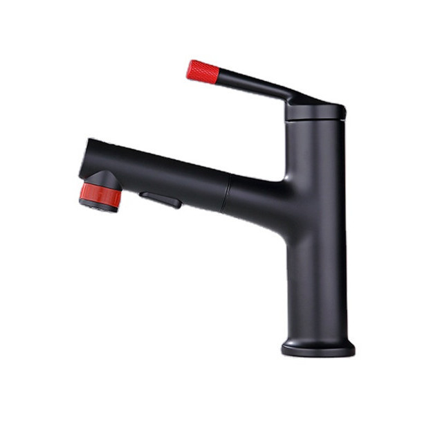 Fashion Bathroom Faucet Brass Black And Red Color Hotel Hot Cold Water Sink Mixers