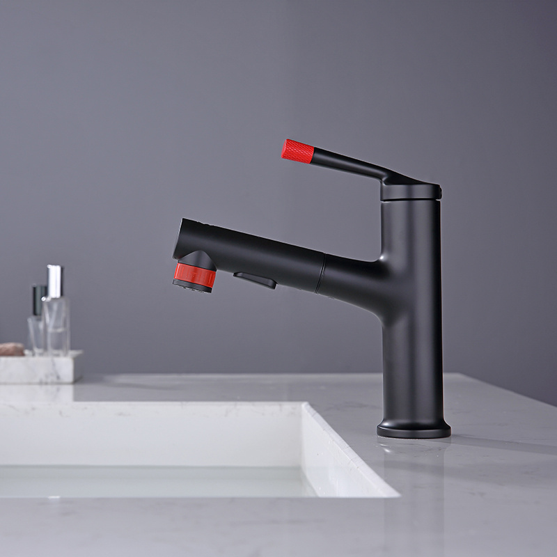 Fashion Bathroom Faucet Brass Black And Red Color Hotel Hot Cold Water Sink Mixers