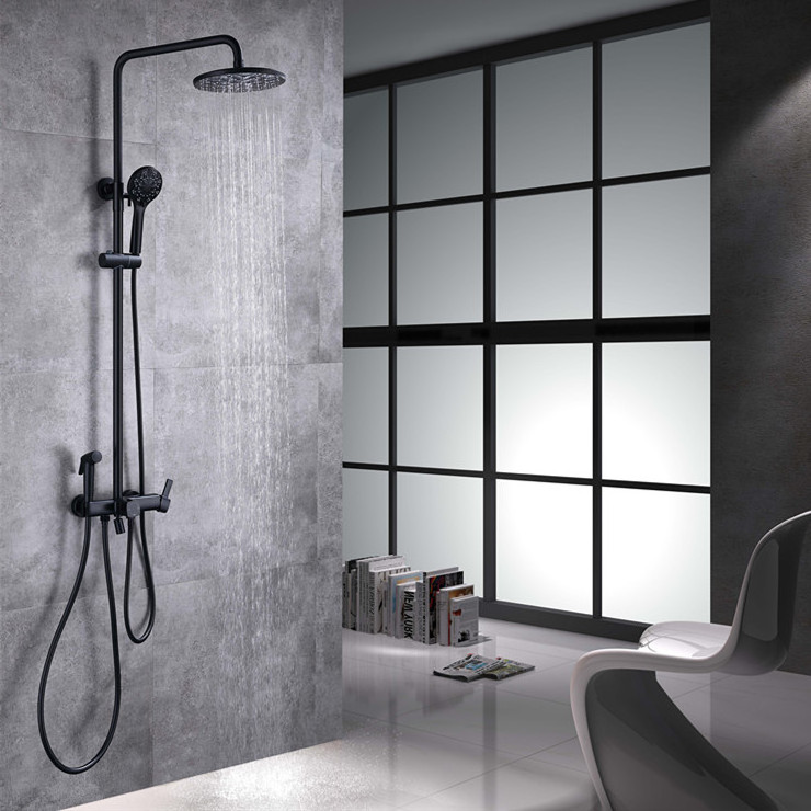 Black Bath Shower Faucets 4-function Solid Brass Bathroom Rain Shower Mixer Shower Set with Sprayer Modern Contemporary Ceramic