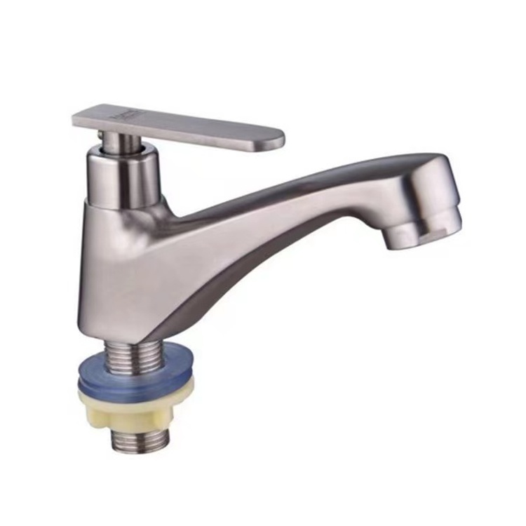 SUS304 Bathroom Faucet Pillar Mounted Bib Cold Water Tap Basin Sink Tap Basin Water Mixer Bathroom Sink Stainless Steel Modern