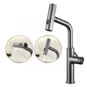 Bathroom Faucet with LED Temperature Display Adjustable Faucet with Pull Down Sprayer Waterfall Rainfall Faucet for Bathroom