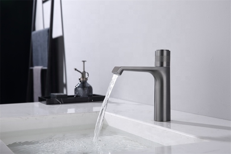 Luxury basin faucet bathroom hand wheel rotated handle hot and cold rotate basin mixer tap faucet grey