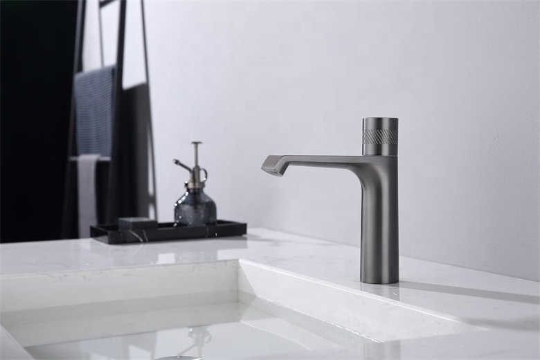 Luxury basin faucet bathroom hand wheel rotated handle hot and cold rotate basin mixer tap faucet grey