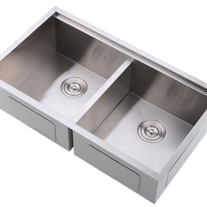 Online Hot Sale Ledged 33-inch Low-Divide Undermount Sinks Double Bowl 16 Gauge Stainless Steel Kitchen Sinks