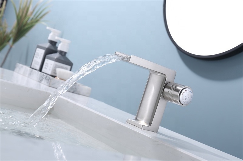 Modern New Brushed Nickel Faucet for Bathroom Sink Vessel Faucet Deck Mount Vanity Faucet 100% Lead-free Waterfall Bathroom Tap