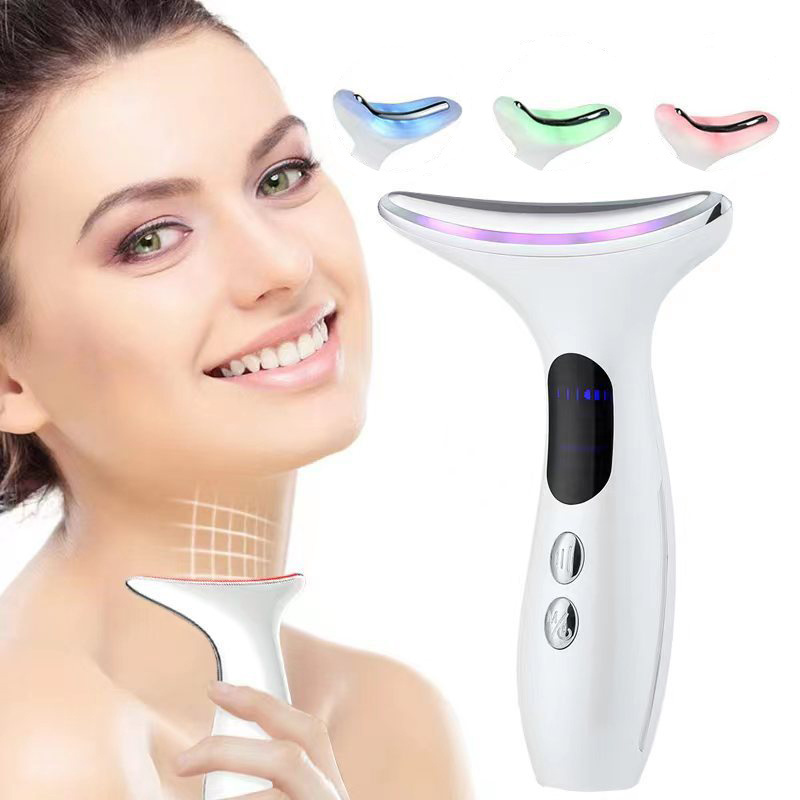 Facial Lift Anti Wrinkle Reduce Double Chin 3 Colors LED Photon Therapy EMS Face Neck Massager Beauty Device