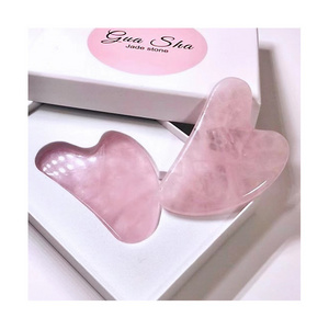 Natural Face Massage Stone Heart Shape Guasha Scrapers Facial Tool Pink Rose Quartz Jade Gua Sha Stone