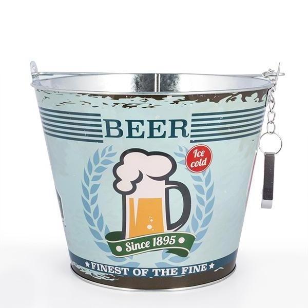 5L Round Galvanized Metal Tin Ice Bucket With Bottle Opener For 6 Bottles Beer For Sales Promotion Items