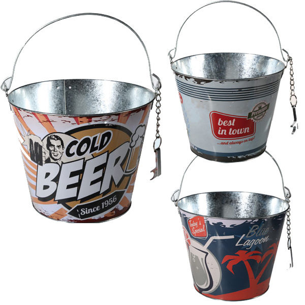 5L Round Galvanized Metal Tin Ice Bucket With Bottle Opener For 6 Bottles Beer For Sales Promotion Items