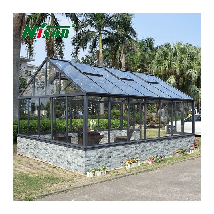 Nison DIY Free standing waterproof aluminum frame glass house prefab sunroom