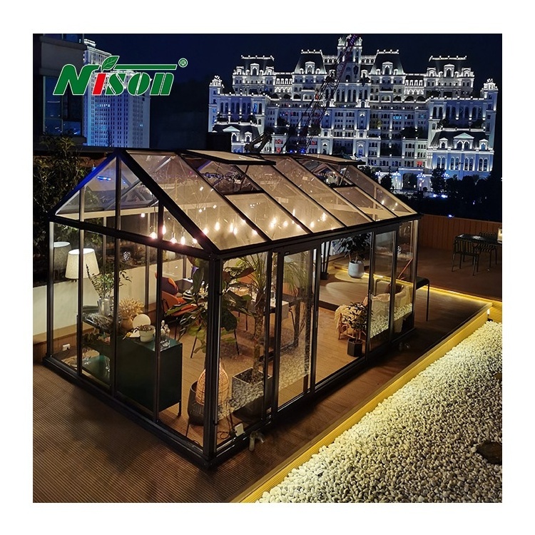 China Market Popular Garden Glass Sunroom Aluminium Modern Home Luxury Prefab House Photovoltaic Glass Sunrooms Greenhouse